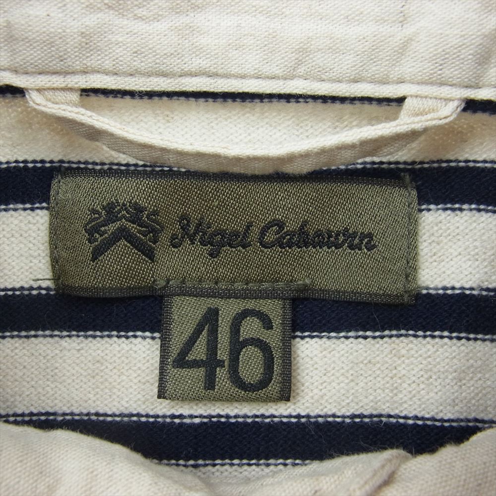 Nigel Cabourn ナイジェルケーボン 8070021020 MARINE POLO コットン リネン 切替えボーダー ポロ 半袖 シャツ ベージュ系 46【中古】