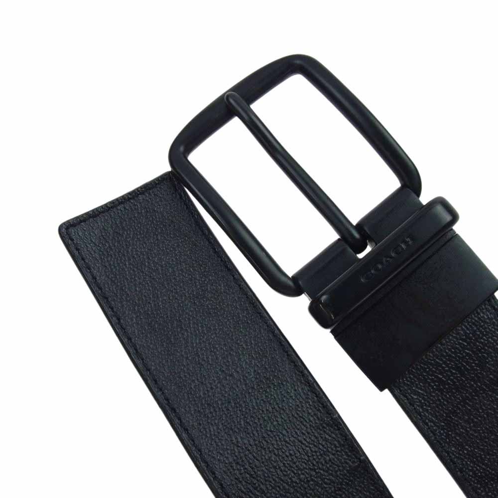 COACH コーチ Wide Harness Cut Toe ワイド ハーネス カット トゥ シグネチャー レザー ベルト  ブラック系【中古】