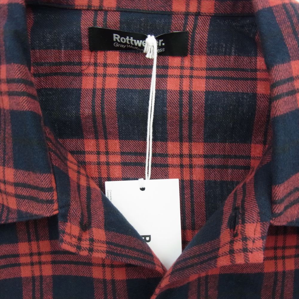 ROTTWEILER ロットワイラー RW22A0208 OPEN COLLAR CHECK SHIRTS オープン カラー チェック 長袖 シャツ レッド系 L【美品】【中古】