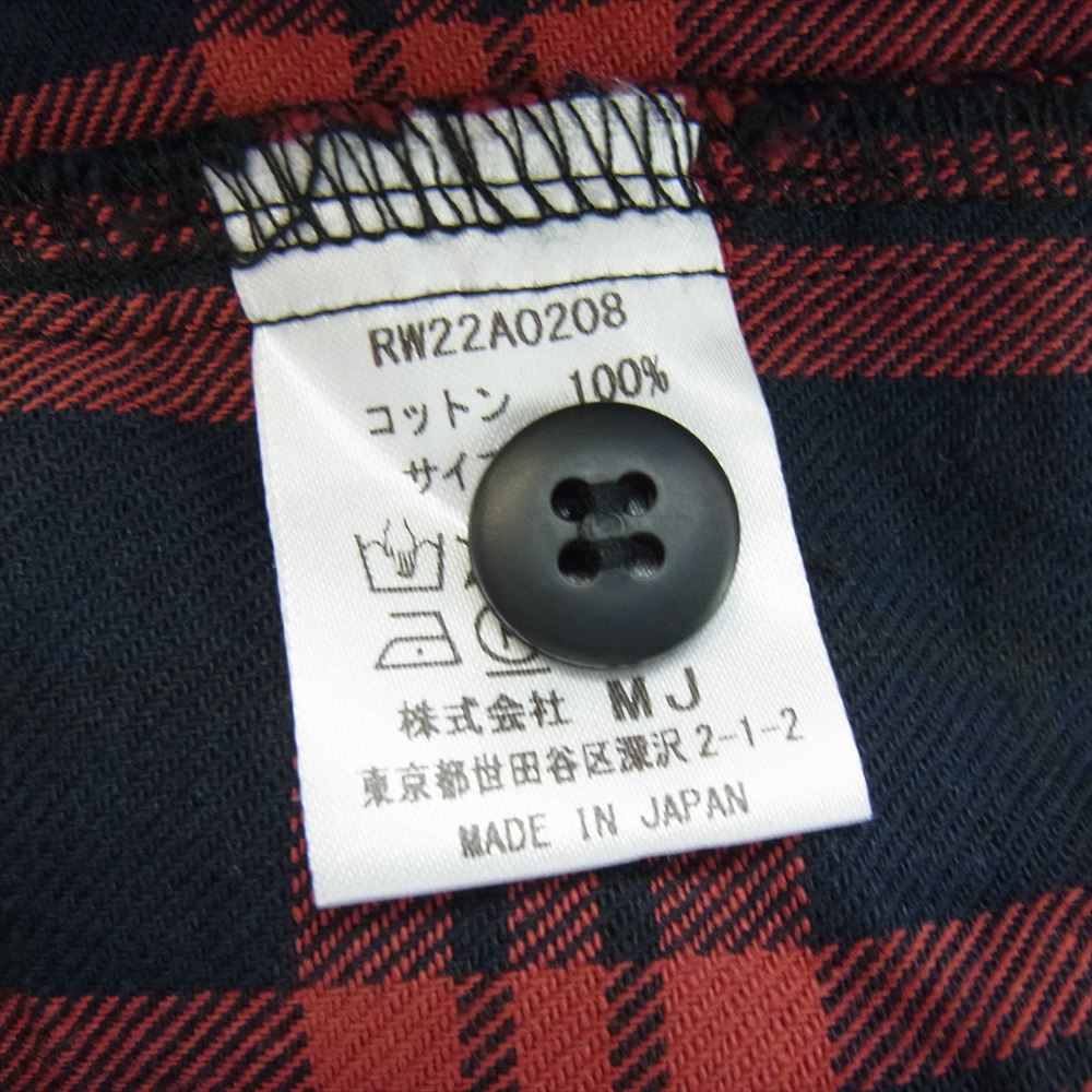 ROTTWEILER ロットワイラー RW22A0208 OPEN COLLAR CHECK SHIRTS オープン カラー チェック 長袖 シャツ レッド系 L【美品】【中古】