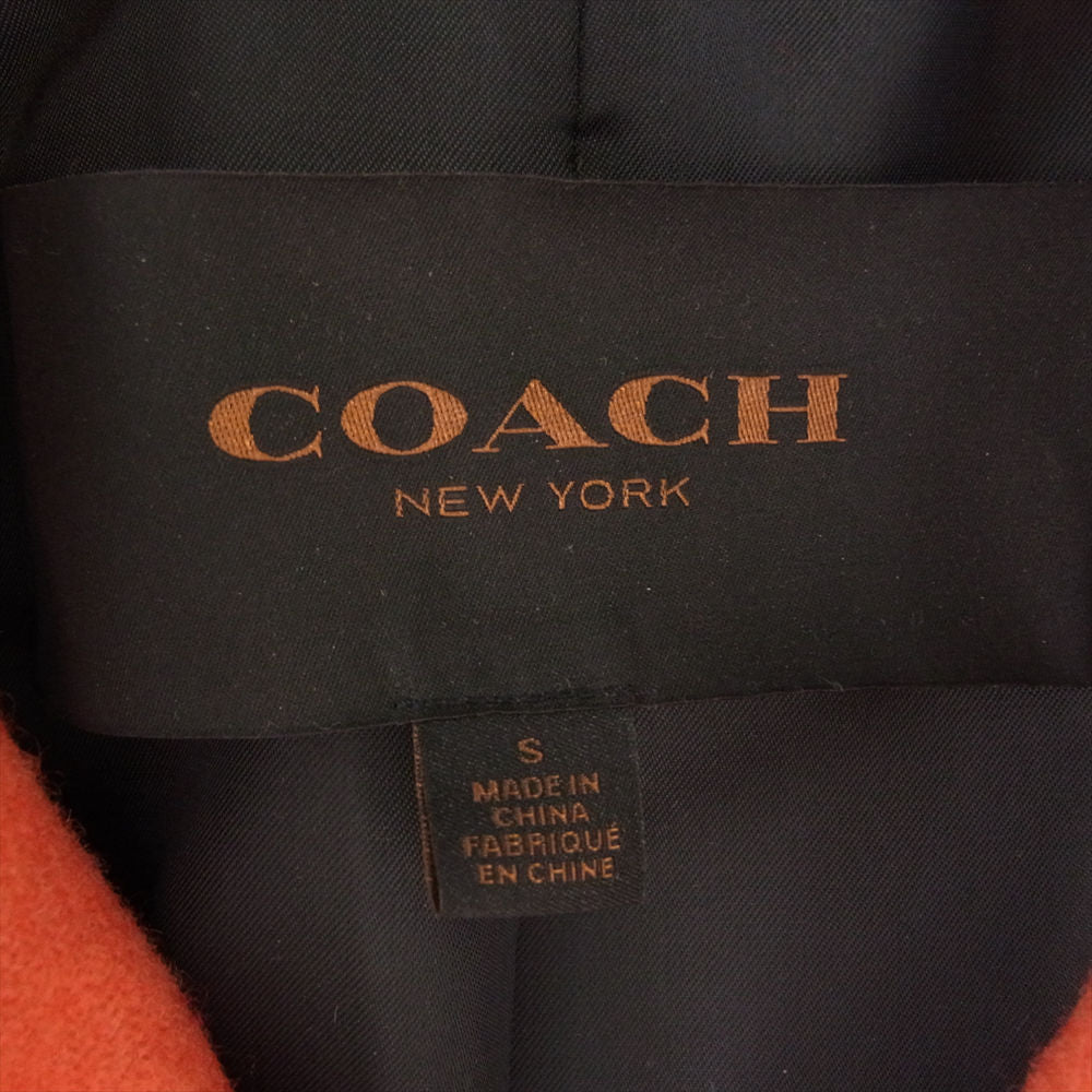 COACH コーチ ピーコート Pコート ダブル ウール ジャケット チェック柄 オレンジ系 S【中古】