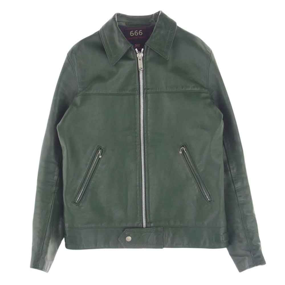 トリプルシックス 英国製 シングル ライダース ジャケット グリーン系 36【中古】