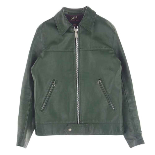 トリプルシックス 英国製 シングル ライダース ジャケット グリーン系 36【中古】