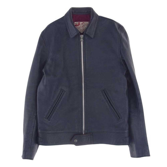 ADDICT CLOTHES アディクトクローズ 茶芯 CENTER-ZIP JACKET シングル ライダース ジャケット シープレザー 羊革  ネイビー系 36【中古】