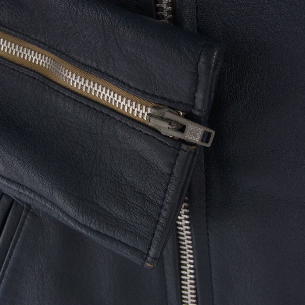 ADDICT CLOTHES アディクトクローズ 茶芯 CENTER-ZIP JACKET シングル ライダース ジャケット シープレザー 羊革  ネイビー系 36【中古】