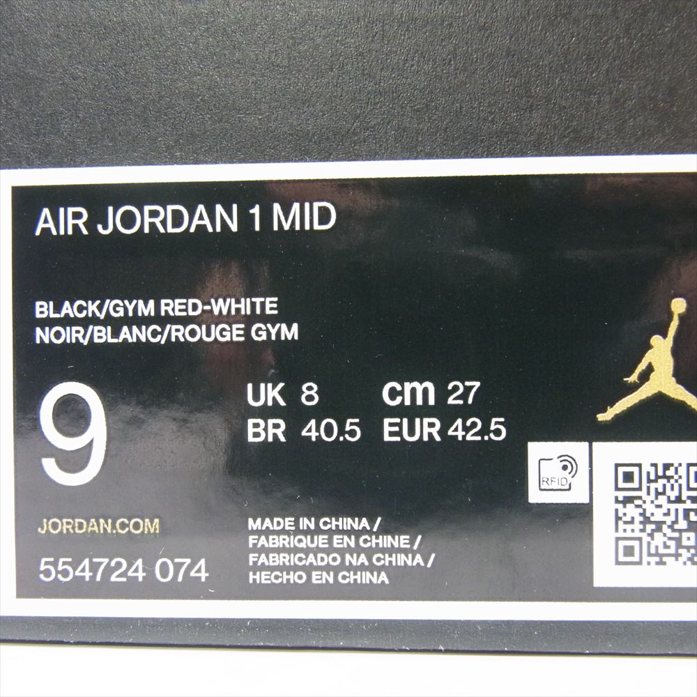 NIKE AIR JORDAN ナイキ ジョーダン 554724-074 Air Jordan 1 Mid Bred AJ1 エアジョーダン ミッド ブレッド スニーカー ブラック系 レッド系 27cm【新古品】【未使用】【中古】