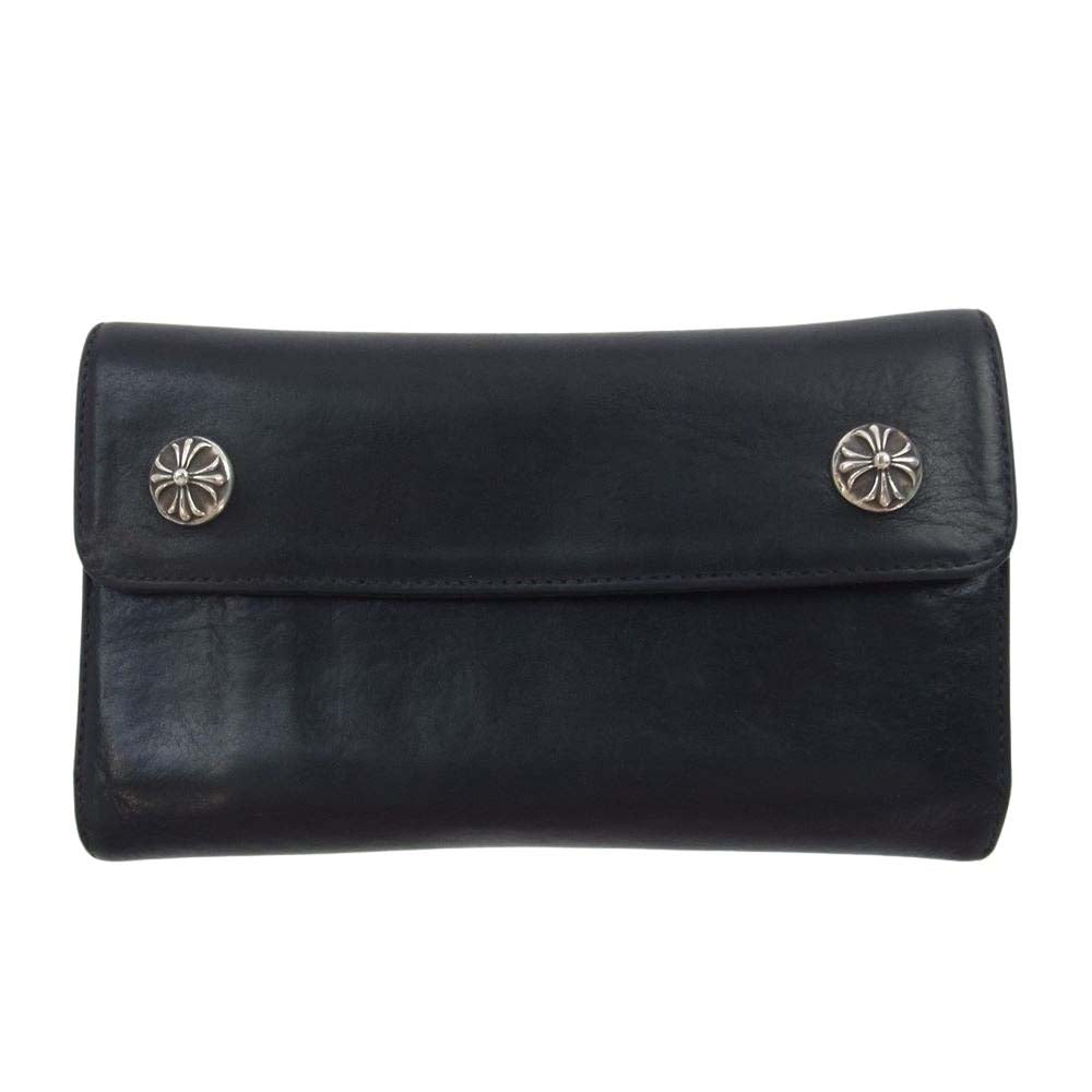 CHROME HEARTS クロムハーツ（原本無） ウェーブ ウォレット クロスボタン 長財布  ブラック系【中古】