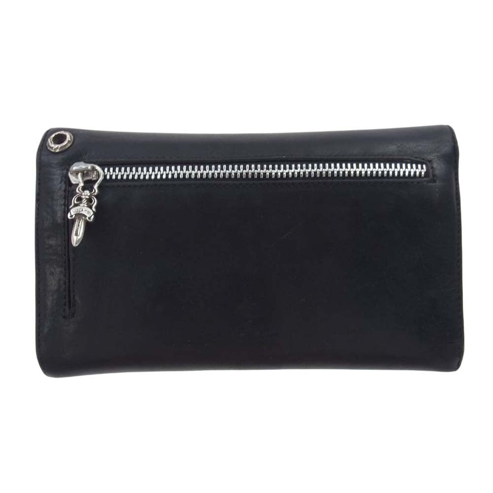CHROME HEARTS クロムハーツ（原本無） ウェーブ ウォレット クロスボタン 長財布  ブラック系【中古】