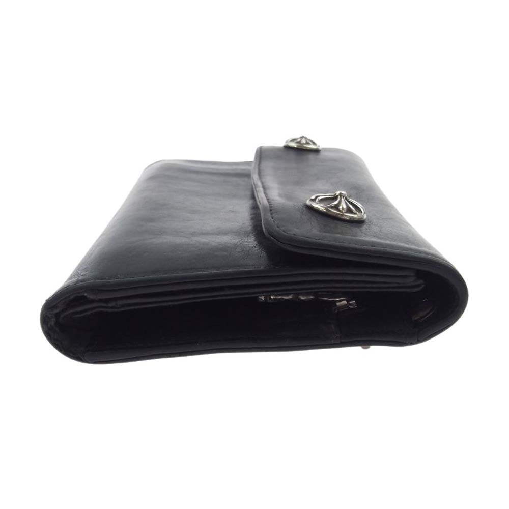 CHROME HEARTS クロムハーツ（原本無） ウェーブ ウォレット クロスボタン 長財布  ブラック系【中古】