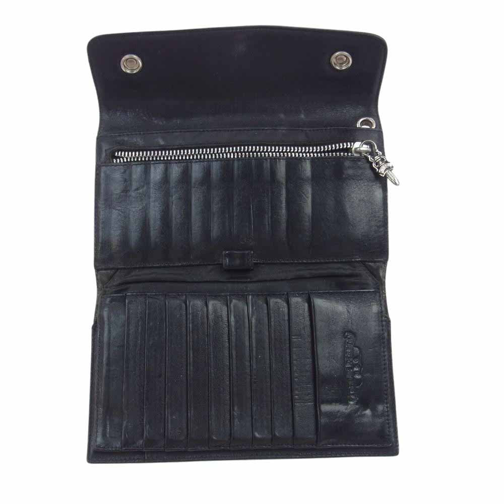 CHROME HEARTS クロムハーツ（原本無） ウェーブ ウォレット クロスボタン 長財布  ブラック系【中古】