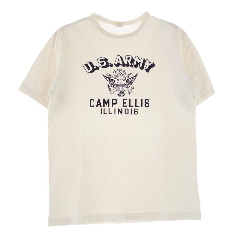 WAREHOUSE ウエアハウス US ARMY CAMP ELLIS フロッキー プリント Tシャツ ホワイト系 M【中古】