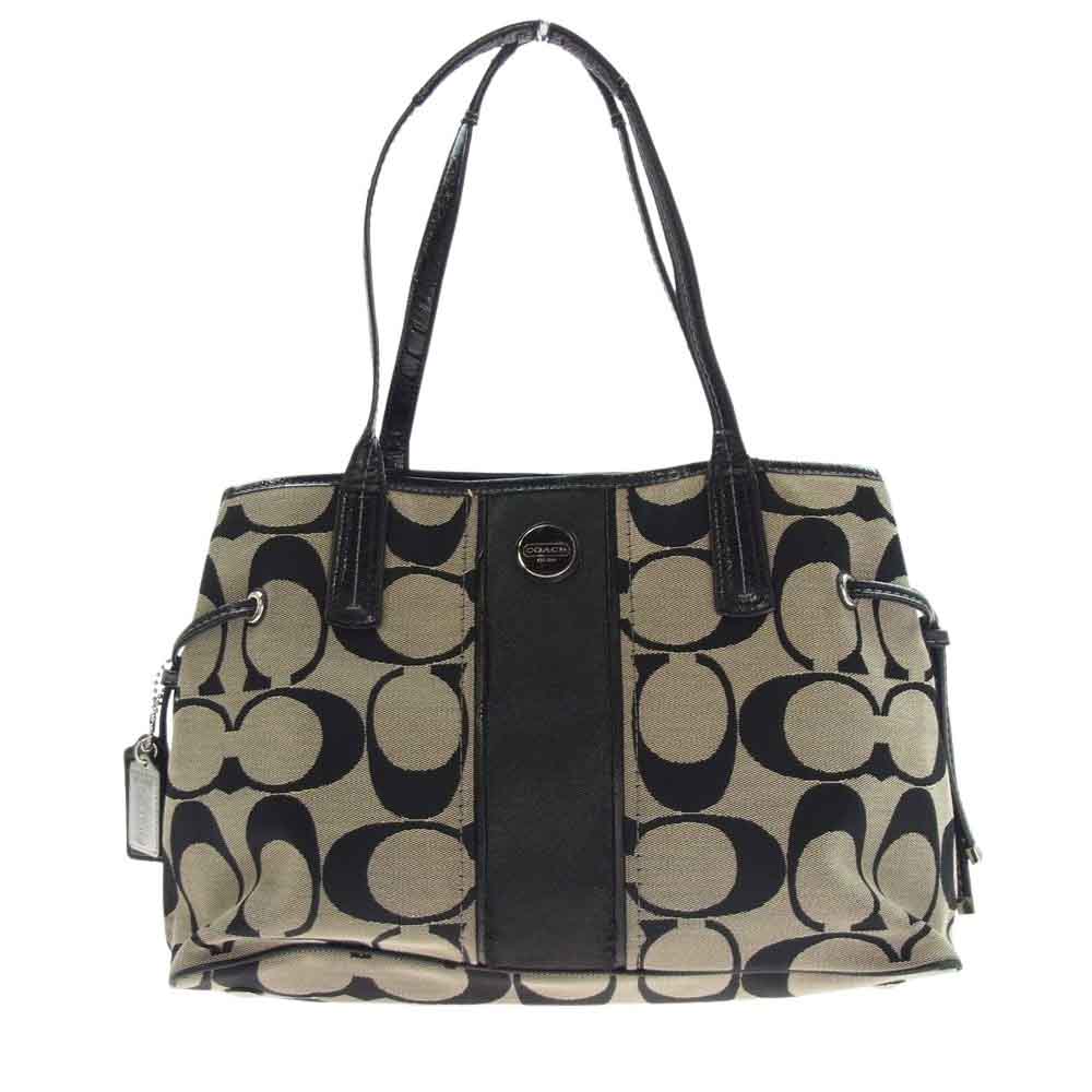COACH コーチ シグネチャー キャンバス トート バッグ ブラック系 ベージュ系【中古】