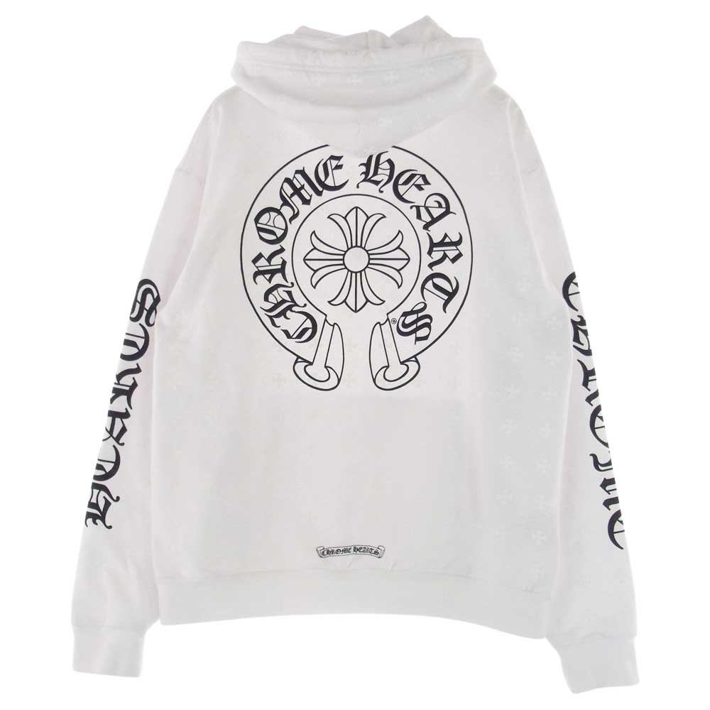 CHROME HEARTS クロムハーツ（原本無） ホースシュー バック プリント CHプラス プルオーバー パーカー ホワイト系 M【中古】