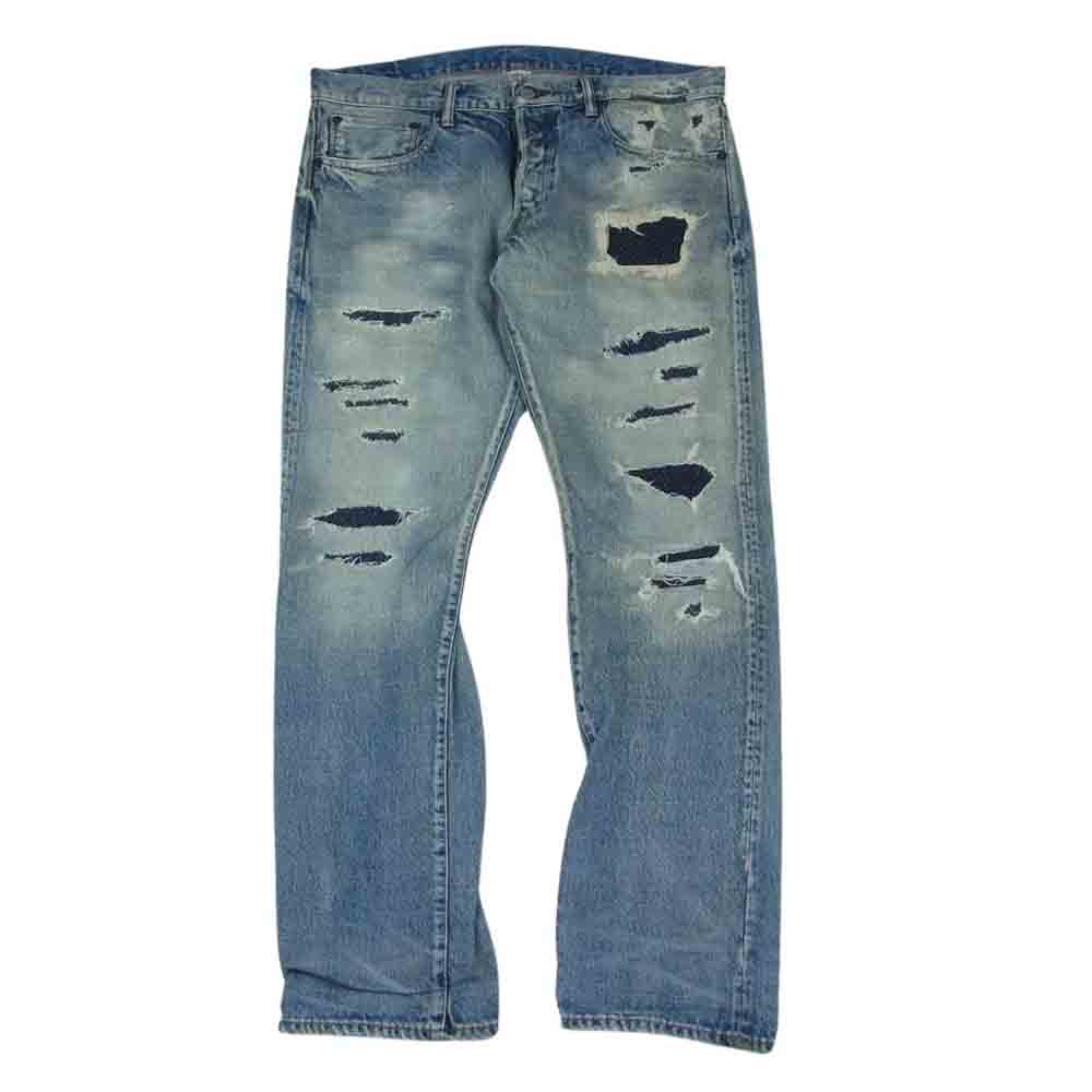 ファブリックブランド ダメージ加工 デニム パンツ ジーンズ インディゴブルー系 34/32【中古】