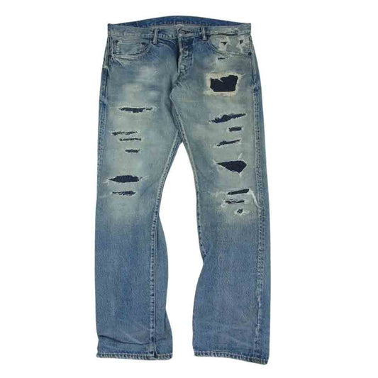 ファブリックブランド ダメージ加工 デニム パンツ ジーンズ インディゴブルー系 34/32【中古】