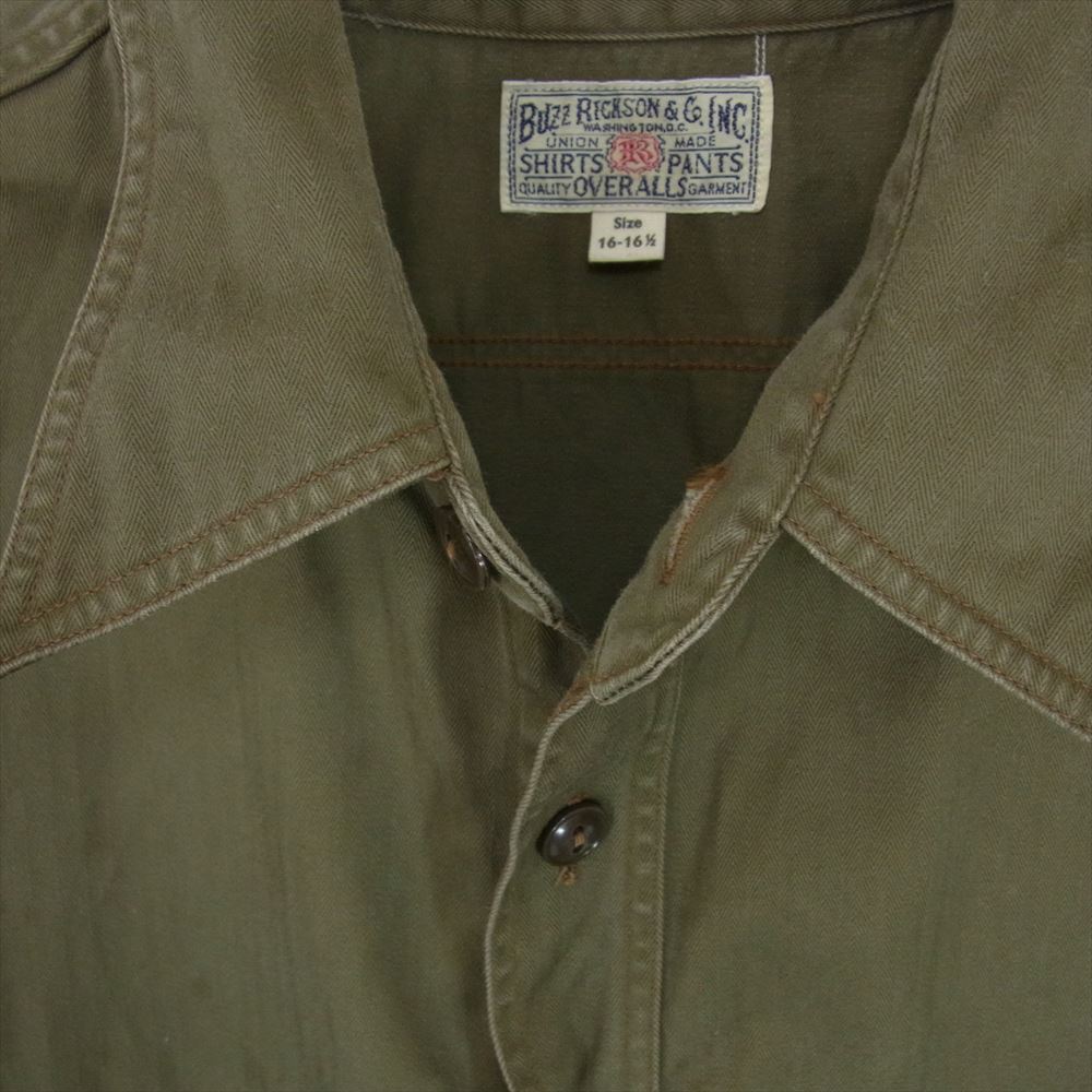 Buzz Rickson's バズリクソンズ BR26081 HERRINGBONE WORK SHIRT ヘリンボーン ワーク 長袖 シャツ カーキ系 16 16 1/2【中古】