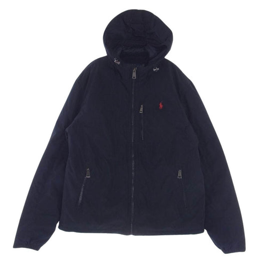 POLO RALPH LAUREN ポロ・ラルフローレン 刺繍 ロゴ ナイロン パーカ ダウン ジャケット ネイビー系 M【中古】