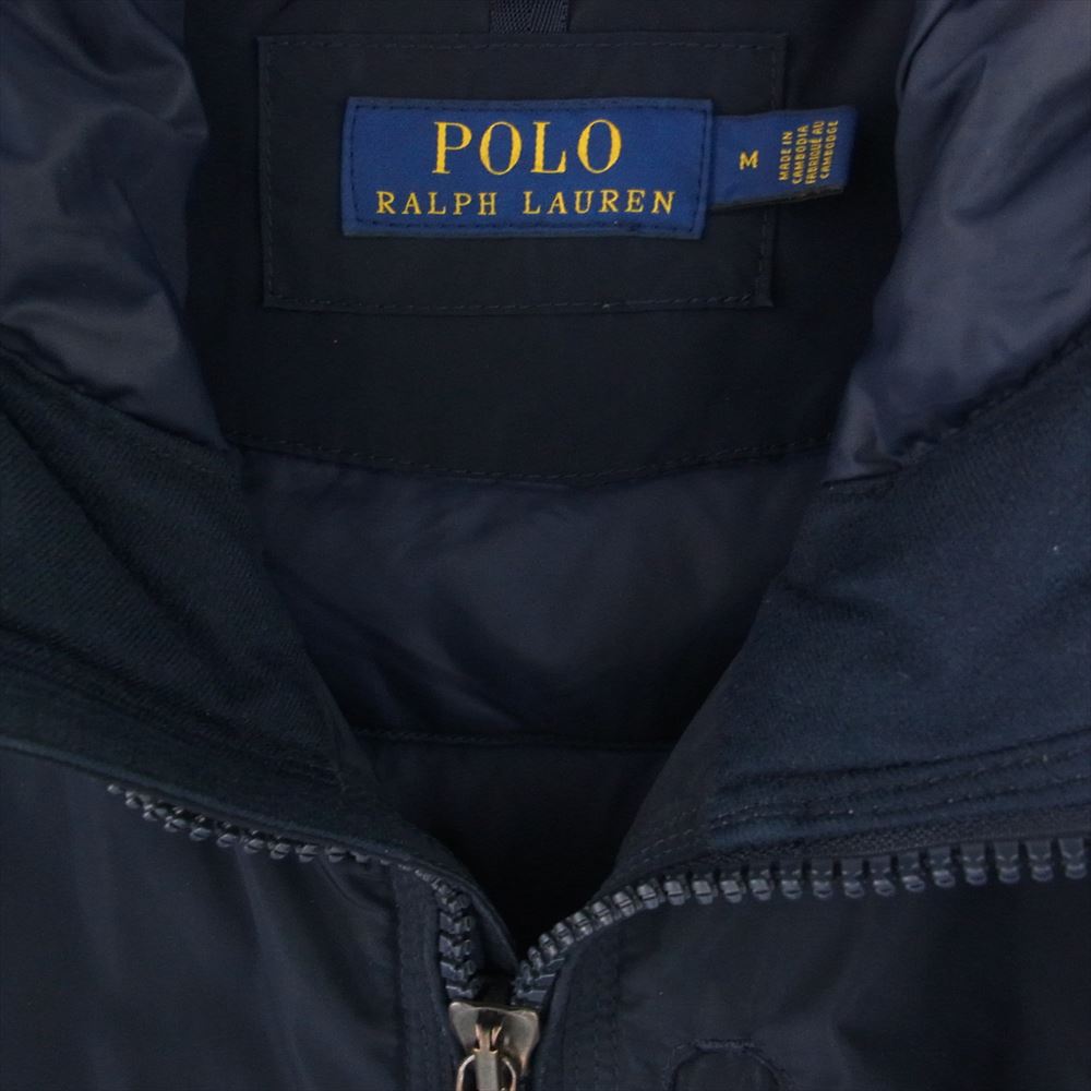 POLO RALPH LAUREN ポロ・ラルフローレン 刺繍 ロゴ ナイロン パーカ ダウン ジャケット ネイビー系 M【中古】