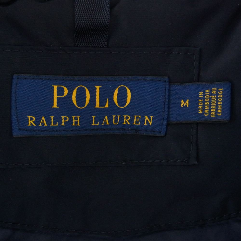 POLO RALPH LAUREN ポロ・ラルフローレン 刺繍 ロゴ ナイロン パーカ ダウン ジャケット ネイビー系 M【中古】