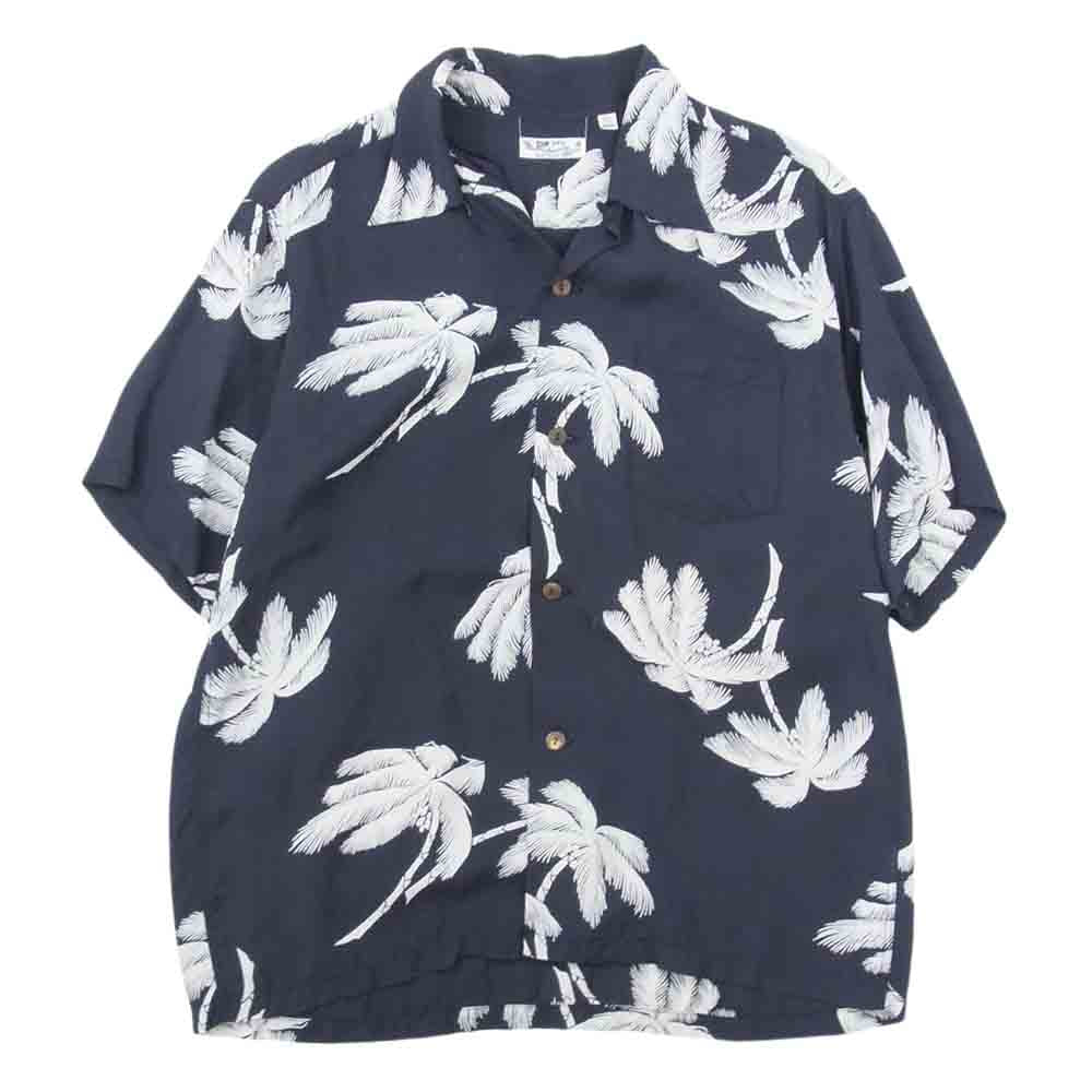 SUN SURF サンサーフ SS36012 COCO PALMS ヤシの木 レーヨン オープンカラー 半袖 シャツ アロハシャツ ネイビー系 L【中古】