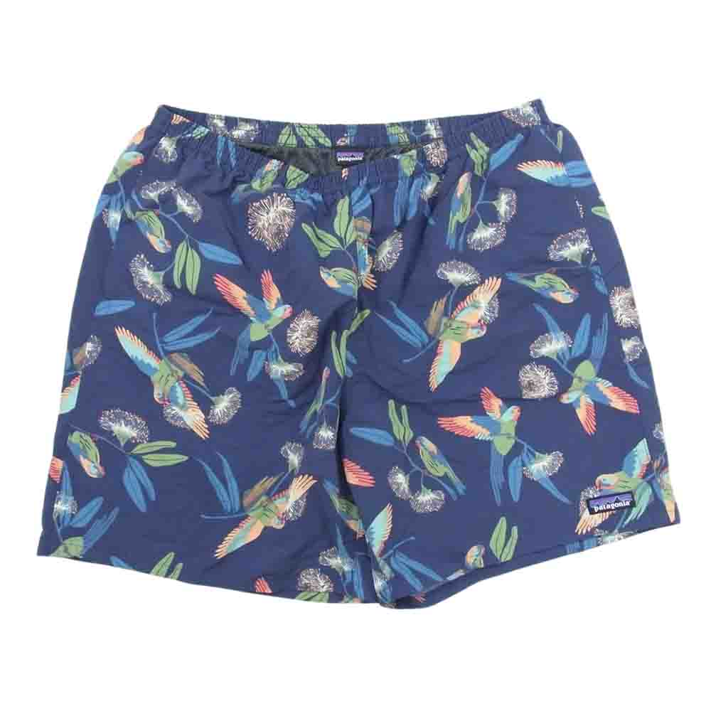 patagonia パタゴニア 19SS 58034SP19 BAGGIES SHORTS バギーズショーツ 7インチ 鳥 花柄 総柄 ハーフパンツ ネイビー系 L【中古】