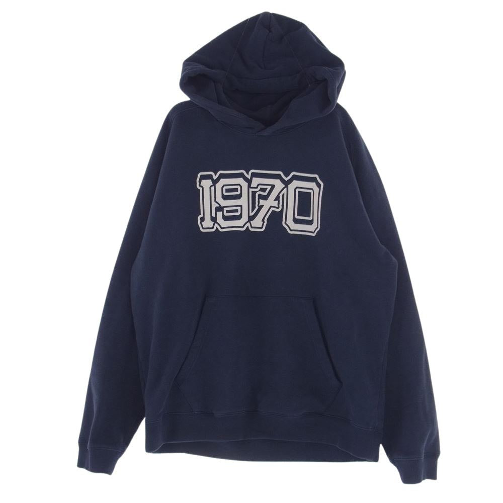 KENZO ケンゾー 22AW SEASONAL GRAPHIC HOODIE 1970 ロゴ プリント グラフィック フーディー パーカー ネイビー系 USXL【中古】