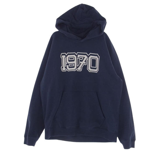 KENZO ケンゾー 22AW SEASONAL GRAPHIC HOODIE 1970 ロゴ プリント グラフィック フーディー パーカー ネイビー系 USXL【中古】