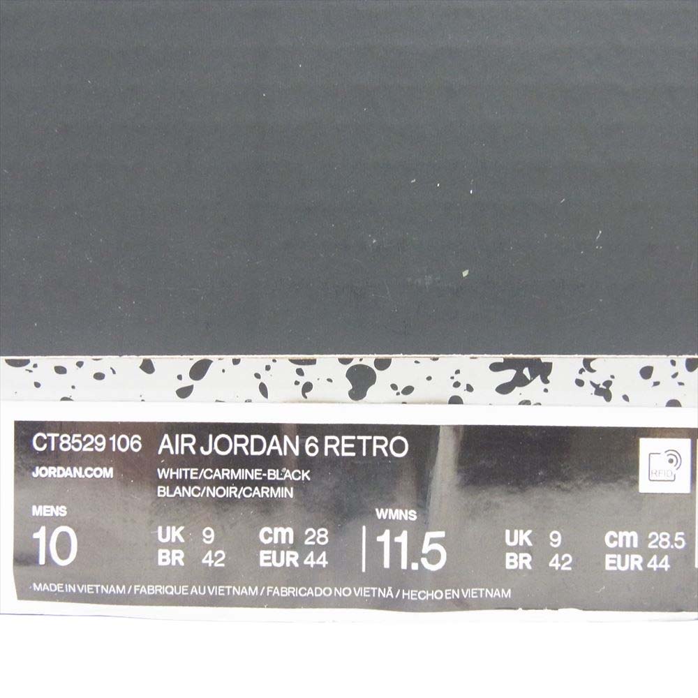 NIKE AIR JORDAN ナイキ ジョーダン CT8529-106 Air Jordan 6 Carmine AJ6 エアジョーダン カーマイン スニーカー ホワイト系 レッド系 28cm【新古品】【未使用】【中古】