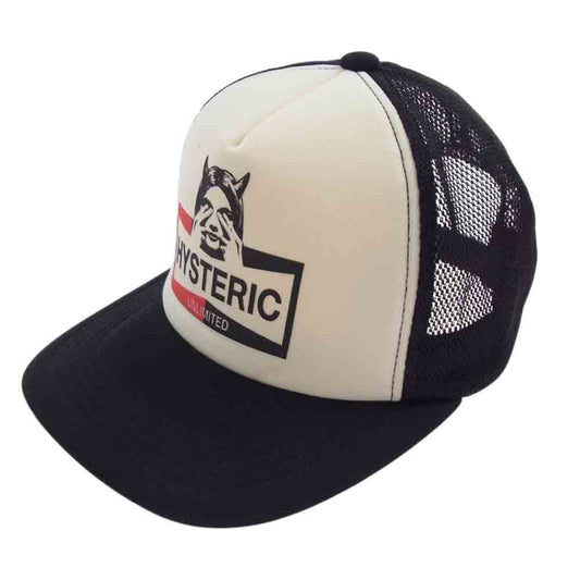 HYSTERIC GLAMOUR ヒステリックグラマー 02211QH01 HYSTERIC UNLIMITED アンリミテッド ロゴ メッシュ キャップ 帽子 ブラック系 ホワイト系 FREE【中古】
