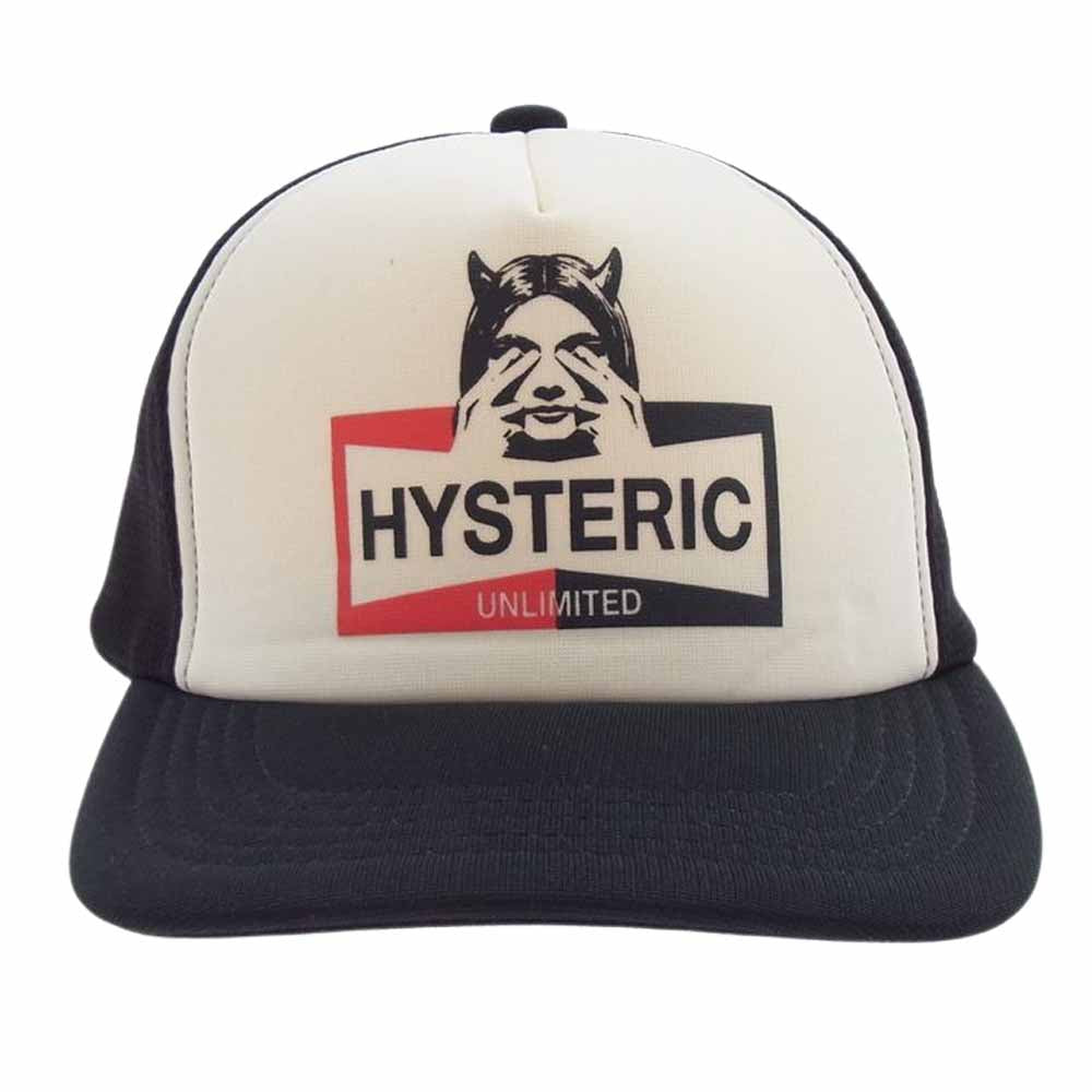 HYSTERIC GLAMOUR ヒステリックグラマー 02211QH01 HYSTERIC UNLIMITED アンリミテッド ロゴ メッシュ キャップ 帽子 ブラック系 ホワイト系 FREE【中古】