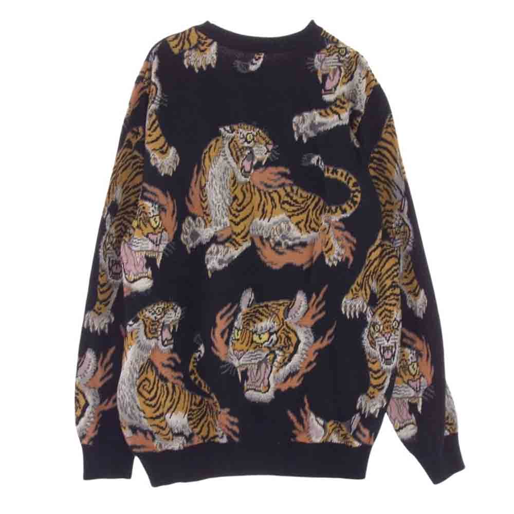 WACKO MARIA ワコマリア 19AW × TIM LEHI ティムリーハイ JACQUARD CREW NECK ジャガード クルーネック タイガー 虎 総柄 ニット セーター ブラック系 M【中古】