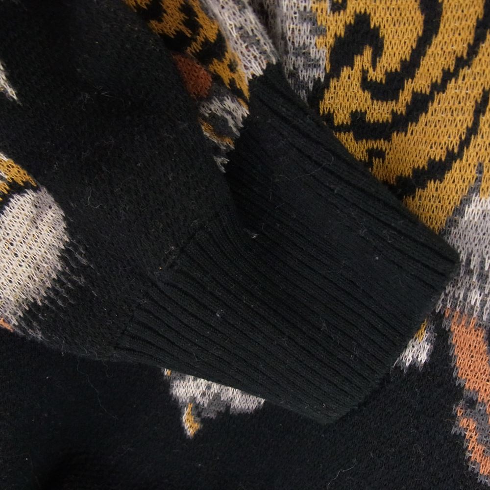 WACKO MARIA ワコマリア 19AW × TIM LEHI ティムリーハイ JACQUARD CREW NECK ジャガード クルーネック タイガー 虎 総柄 ニット セーター ブラック系 M【中古】