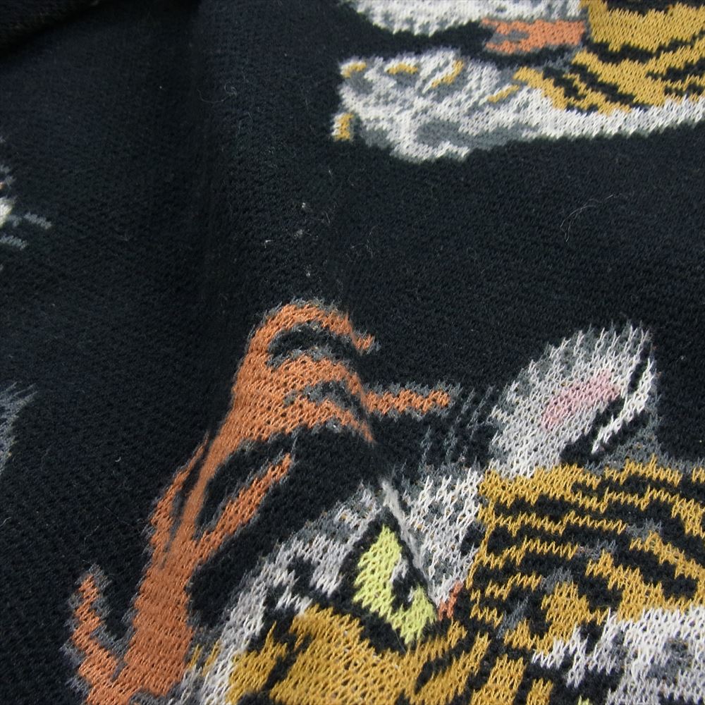 WACKO MARIA ワコマリア 19AW × TIM LEHI ティムリーハイ JACQUARD CREW NECK ジャガード クルーネック タイガー 虎 総柄 ニット セーター ブラック系 M【中古】