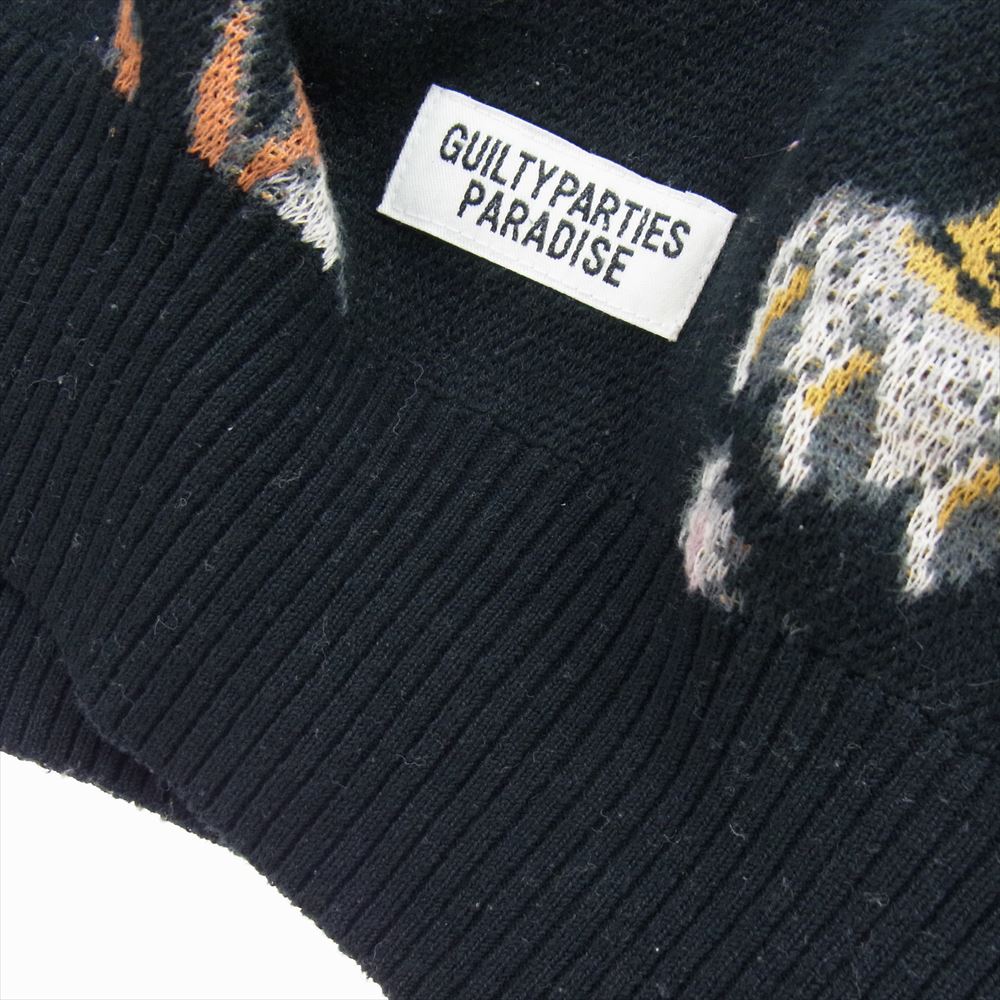 WACKO MARIA ワコマリア 19AW × TIM LEHI ティムリーハイ JACQUARD CREW NECK ジャガード クルーネック タイガー 虎 総柄 ニット セーター ブラック系 M【中古】