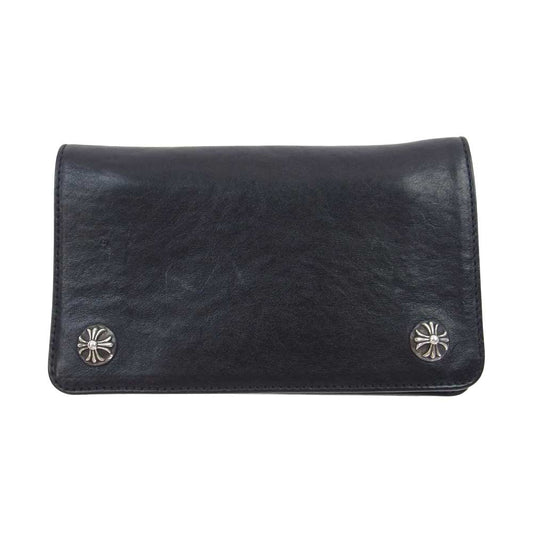 CHROME HEARTS クロムハーツ（原本無） 1ZIP CROSS BTN WALLET 1ジップ クロスボールボタン レザー ウォレット 財布 ブラック系【中古】