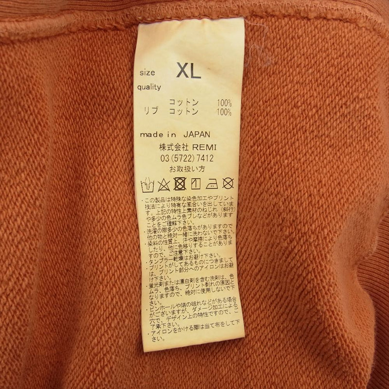REMI RELIEF レミレリーフ pullover hoodie プルオーパー フーディー パーカー  オレンジ系 XL【中古】
