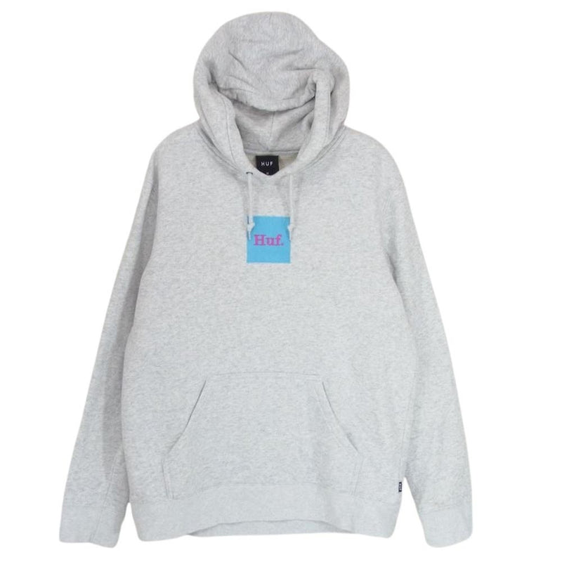 HUF ハフ pullover hoodie スクエア ロゴ プルオーバー フーディー パーカー グレー系 M【中古】