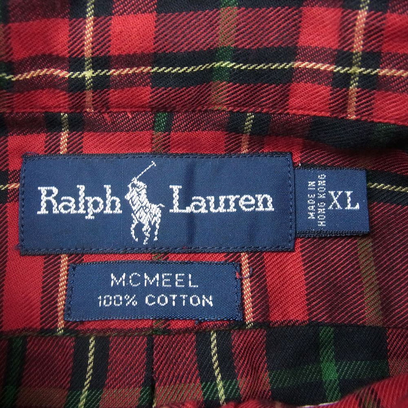 RALPH LAUREN ラルフローレン ヴィンテージ MCMEEL ポニー刺繍 チェック ボタン ダウンシャツ レッド レッド系 XL【中古】