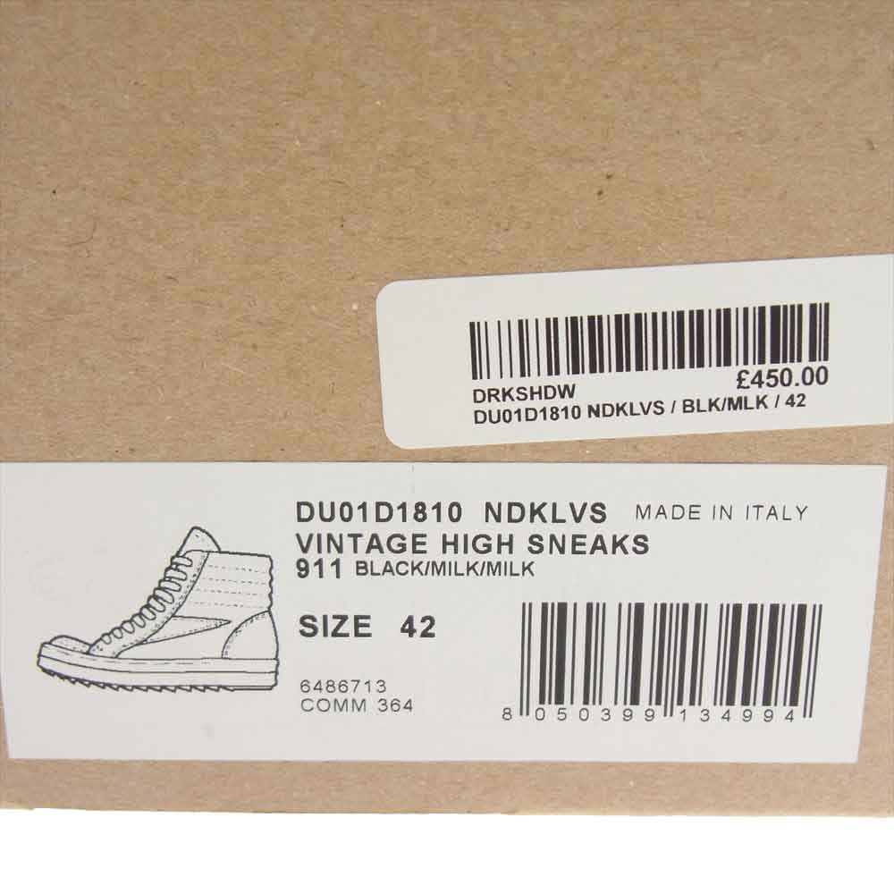 Rick Owens リックオウエンス 24SS DU01D1810 DRKSHDW VINTAGE HIGH SNEAKS ダークシャドウ ヴィンテージ ハイカット スニーカー ブラック系 42【中古】