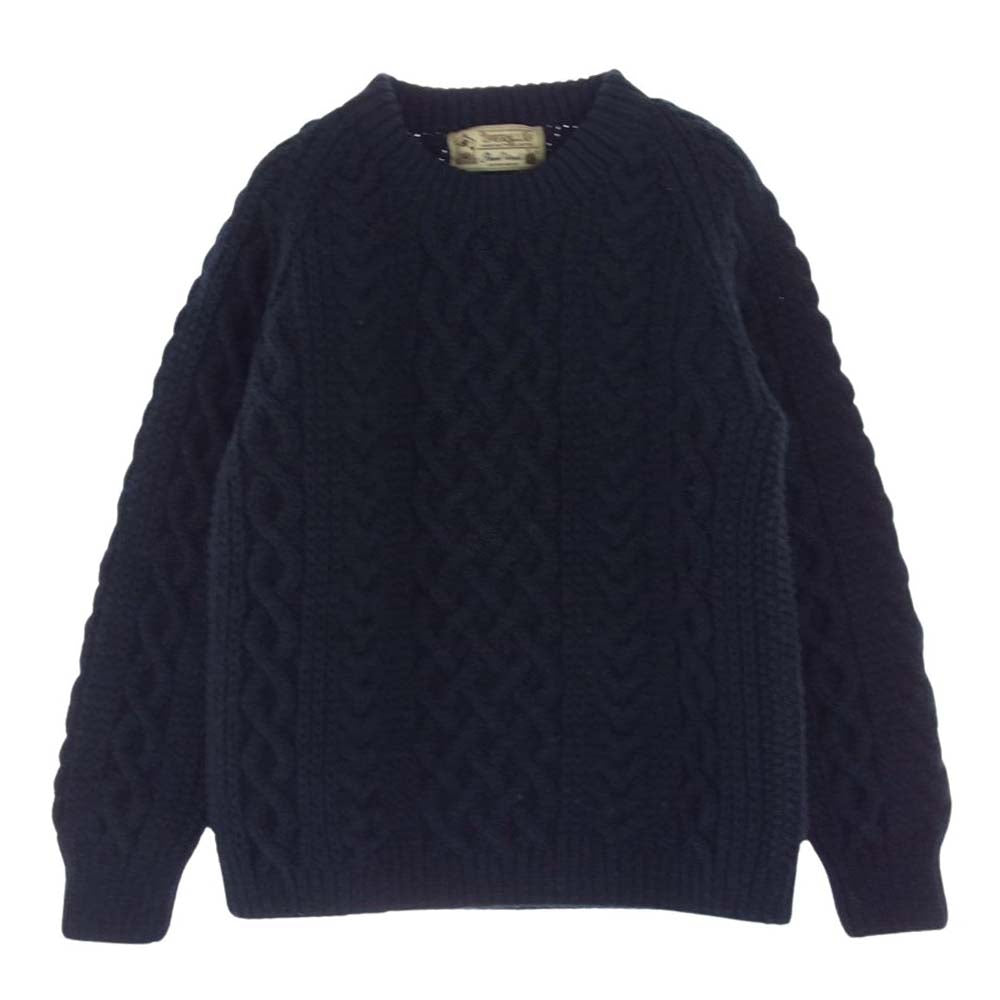 INVERALLAN インバーアラン 茶タグ 英国製 1A CREW-NECK KNIT ウール ケーブル ニット セーター ネイビー ネイビー系 表記不明【中古】
