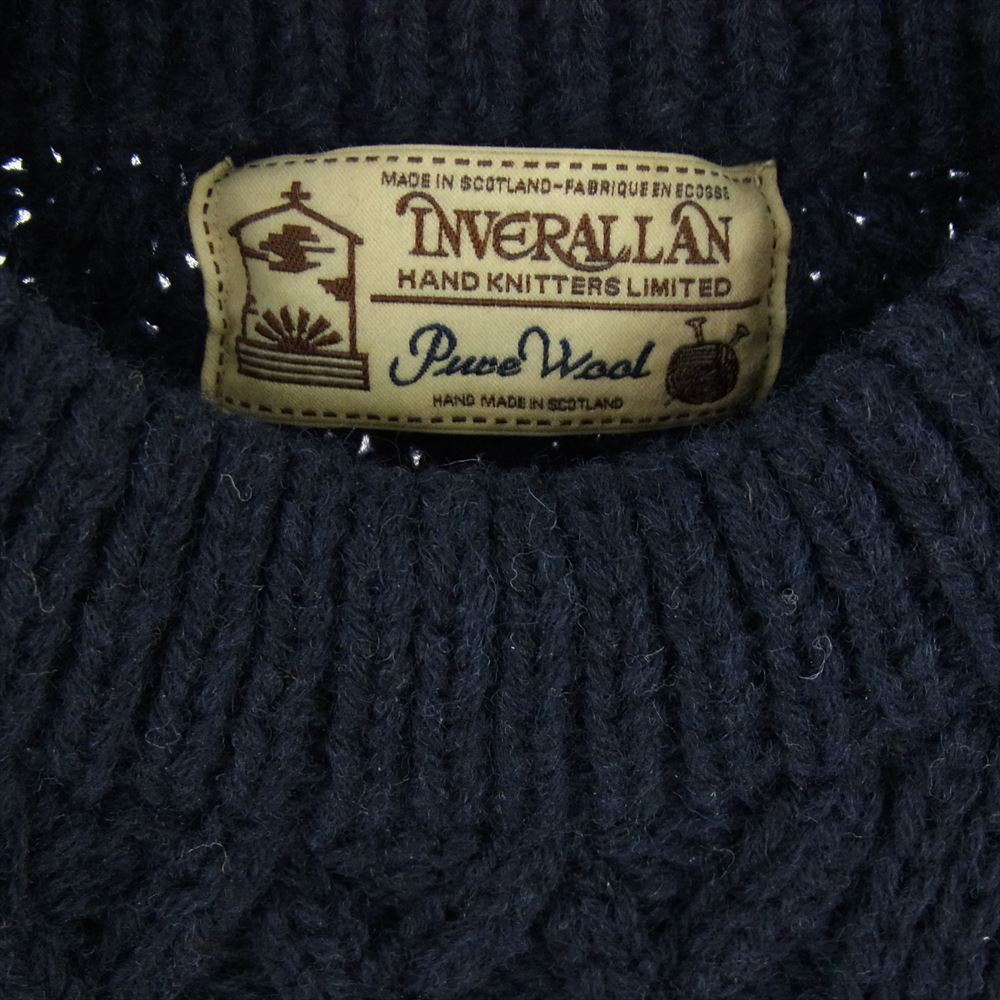 INVERALLAN インバーアラン 茶タグ 英国製 1A CREW-NECK KNIT ウール ケーブル ニット セーター ネイビー ネイビー系 表記不明【中古】