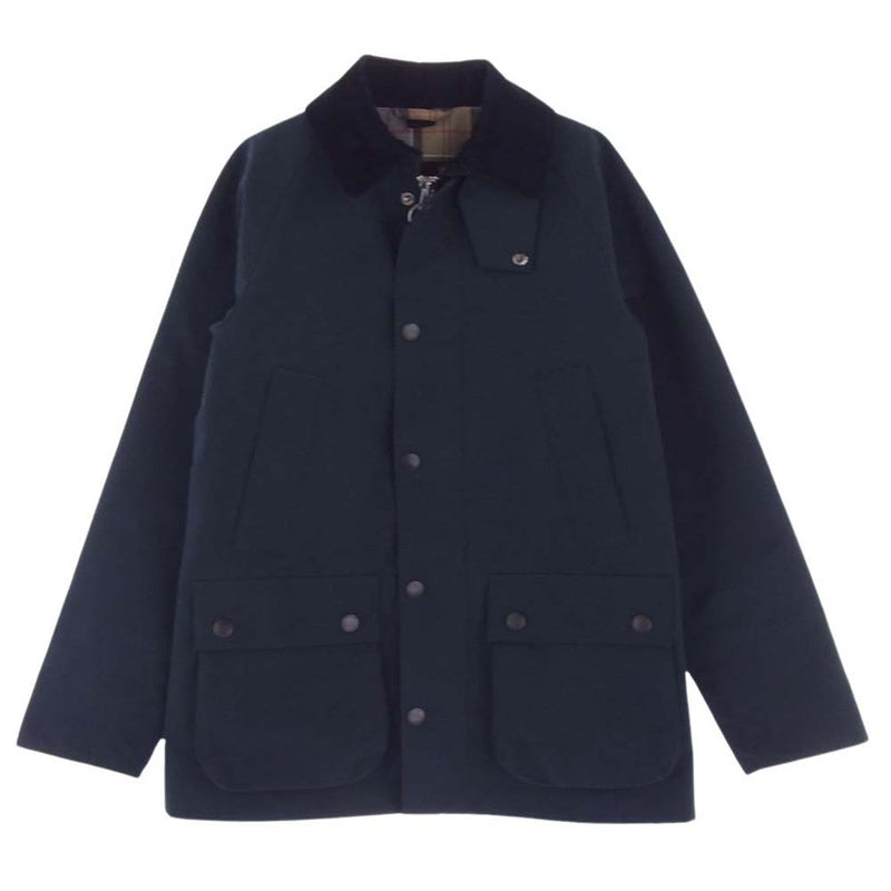 Barbour バブアー 22AW 222MCA0784　 BEDALE SL 2L ノンワックス スリムフィット ビデイル 2レイヤー 裏地チェック 襟コーデュロイ切替 ジャケット ブルゾン ネイビー系 34【中古】