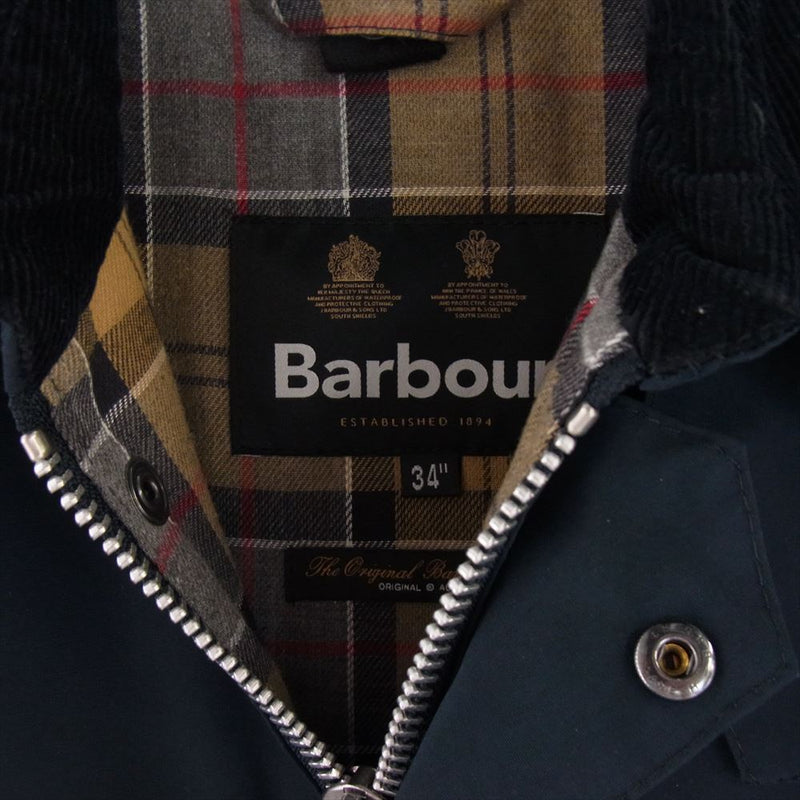 Barbour バブアー 22AW 222MCA0784　 BEDALE SL 2L ノンワックス スリムフィット ビデイル 2レイヤー 裏地チェック 襟コーデュロイ切替 ジャケット ブルゾン ネイビー系 34【中古】