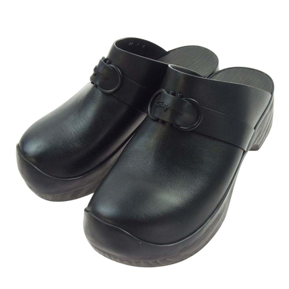Salvatore Ferragamo サルヴァトーレフェラガモ ロゴ レザー ミュール サンダル シューズ ブラック系 7【中古】