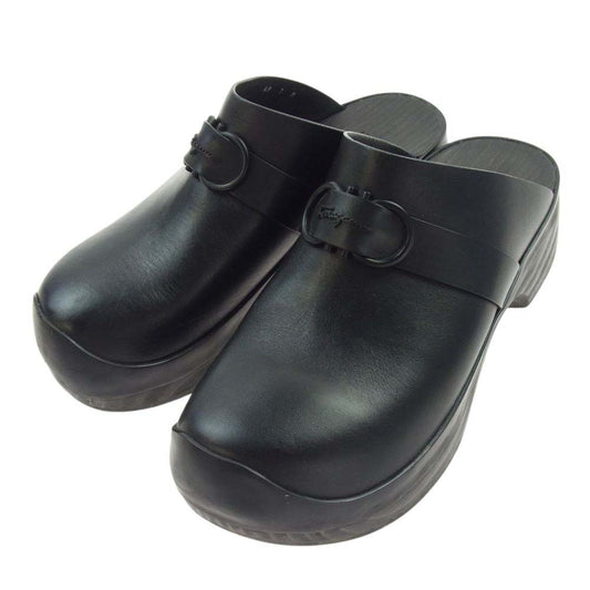 Salvatore Ferragamo サルヴァトーレフェラガモ ロゴ レザー ミュール サンダル シューズ ブラック系 7【中古】