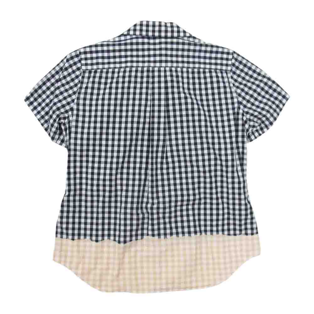 COMME des GARCONS コムデギャルソン AD2008 RC-B017  脱色加工ギンガムチェック フリル ラウンドカラー 丸襟 半袖 シャツ ブラック系 XS【中古】