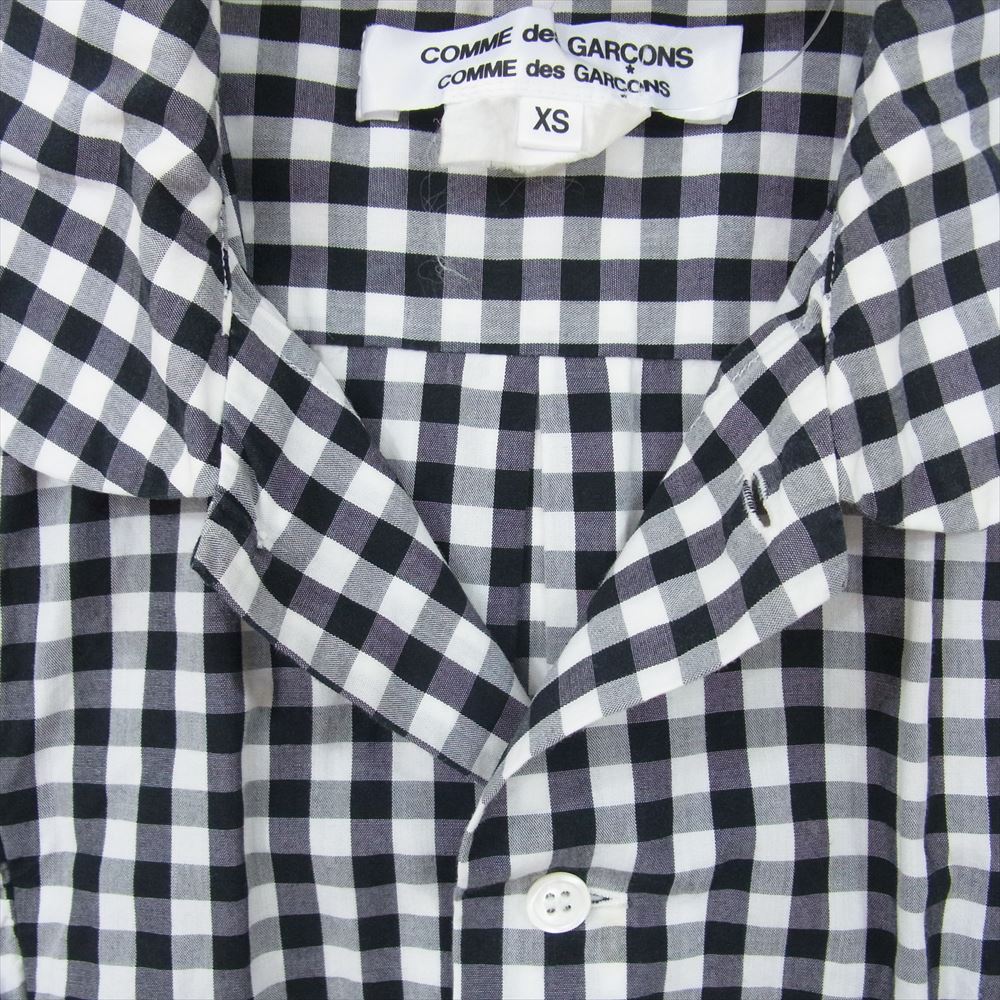 COMME des GARCONS コムデギャルソン AD2008 RC-B017  脱色加工ギンガムチェック フリル ラウンドカラー 丸襟 半袖 シャツ ブラック系 XS【中古】