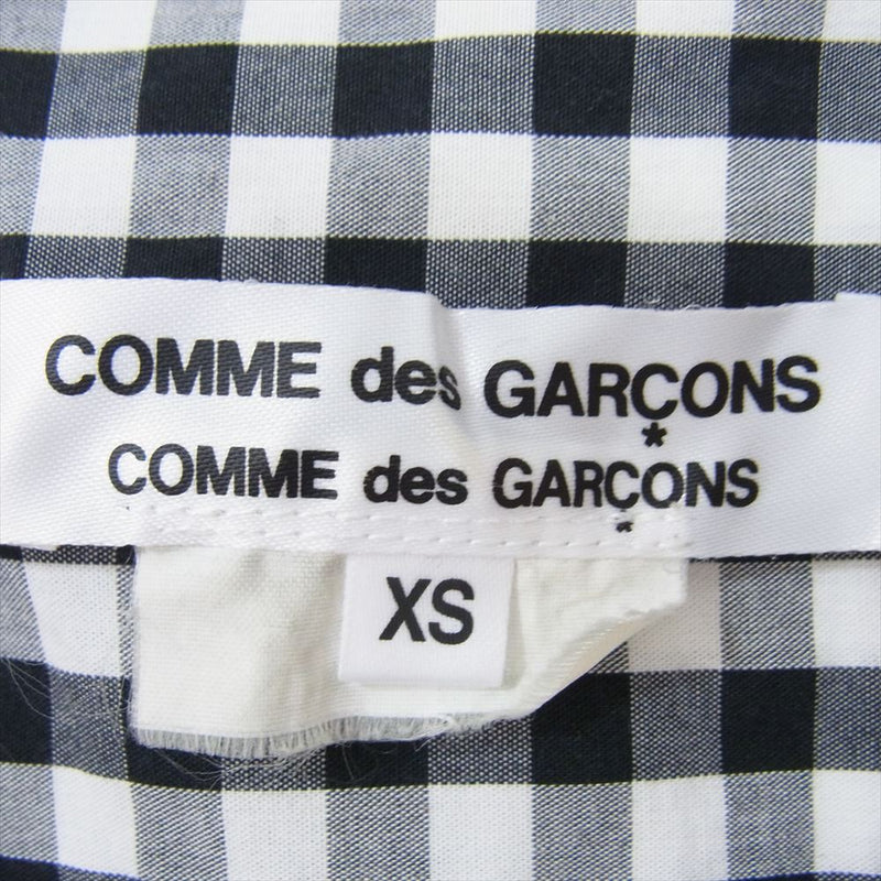COMME des GARCONS コムデギャルソン AD2008 RC-B017  脱色加工ギンガムチェック フリル ラウンドカラー 丸襟 半袖 シャツ ブラック系 XS【中古】