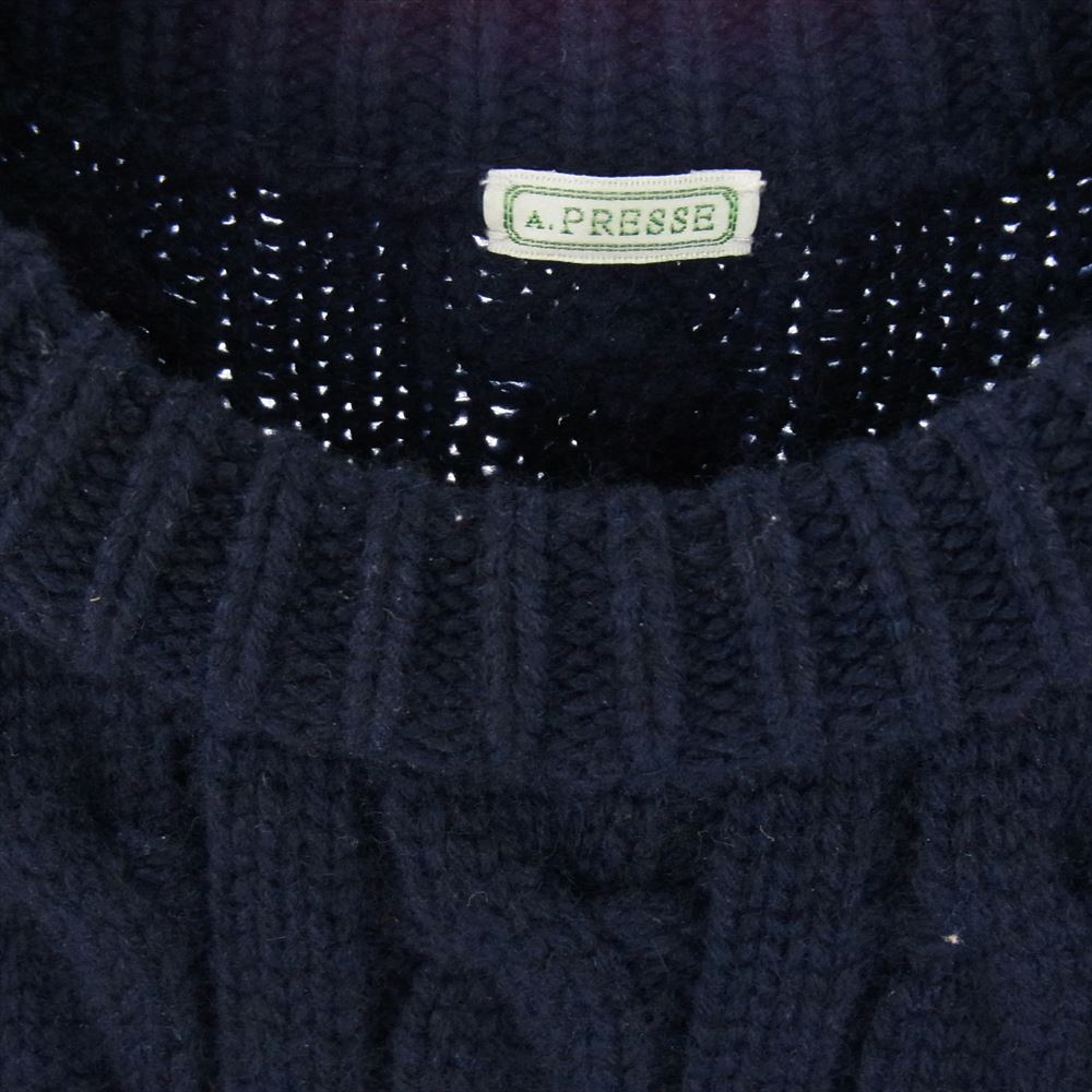 アプレッセ 23AW 23AAP-03-03K Cashmere Aran Sweater カシミア カシミヤ アランニット ケーブル編み セーター ネイビー系 2【中古】
