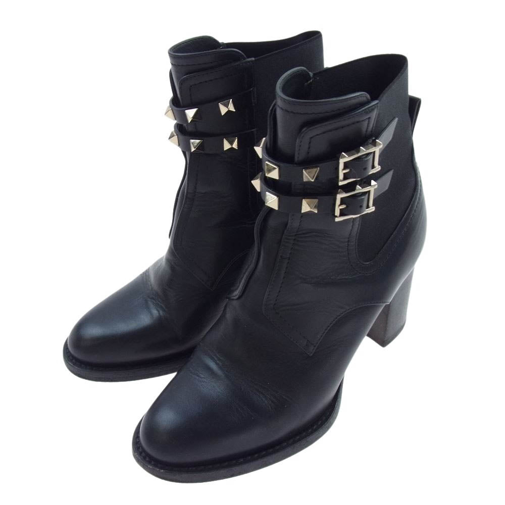 VALENTINO ヴァレンティノ GARAVANI ガラヴァーニ スタッズ アンクル ヒール ブーツ ブラック系 36【中古】